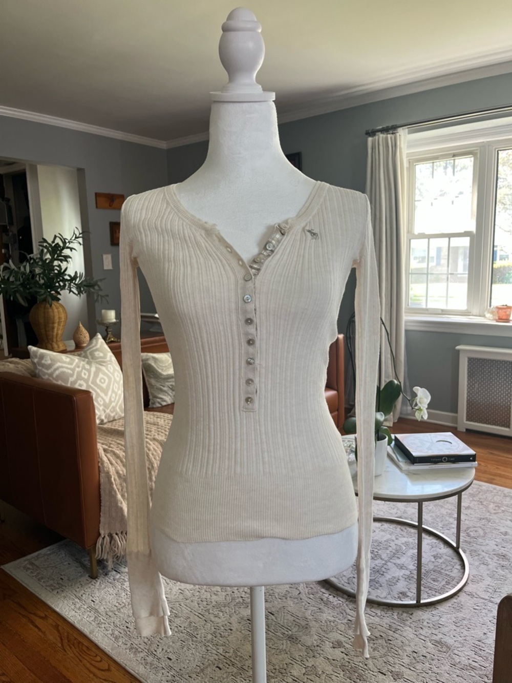 Vintage Abercrombie & Fitch Ribbed Long Sleeve Henley Top Sz. S Bella Swan Y2K